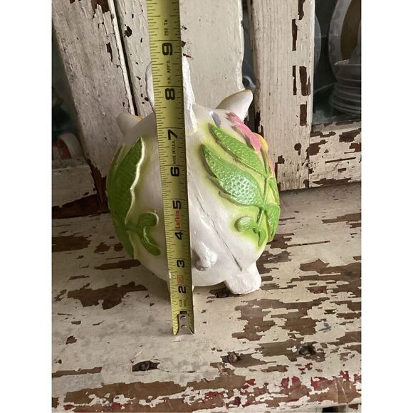 Mexico Folk Art Chalkwsre Plaster Piggy Bank Handmade 1970s Flowers - Picture 7 of 9